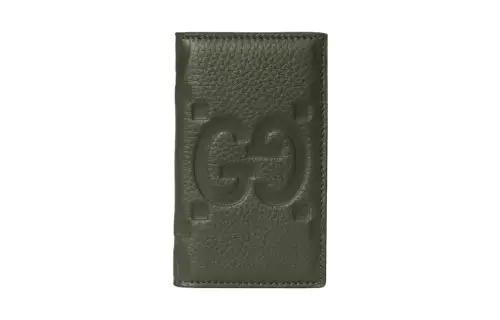 GUCCI Leather Card Holder Men's Dark Green