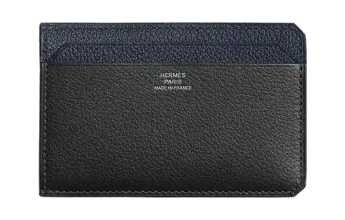 HERMES Evergrain & Evercolor Calfskin Card Holder Unisex Black & Midnight Blue