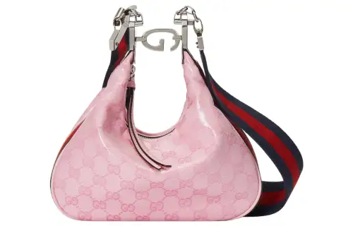 GUCCI Attache Crystal Canvas Bag, Dumpling Bag, Portable Crossbody Bag, Shoulder Bag Small Women's Pink