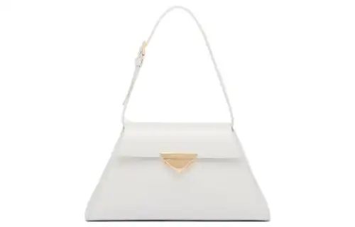 PRADA Brushed Leather Handbag Medium Women's White