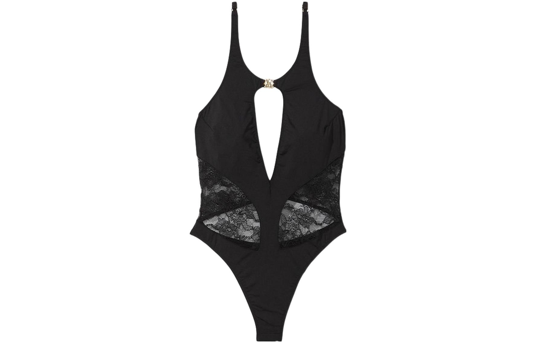 Victoria's Secret Victoria's Secret Solid Color Floral Lace Jumpsuit Women's Black