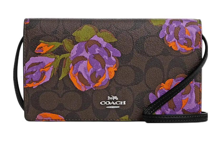 COACH Anna Canvas With Leather Envelope Bag, Shoulder Bag, Crossbody Bag Small Women's Brown Black