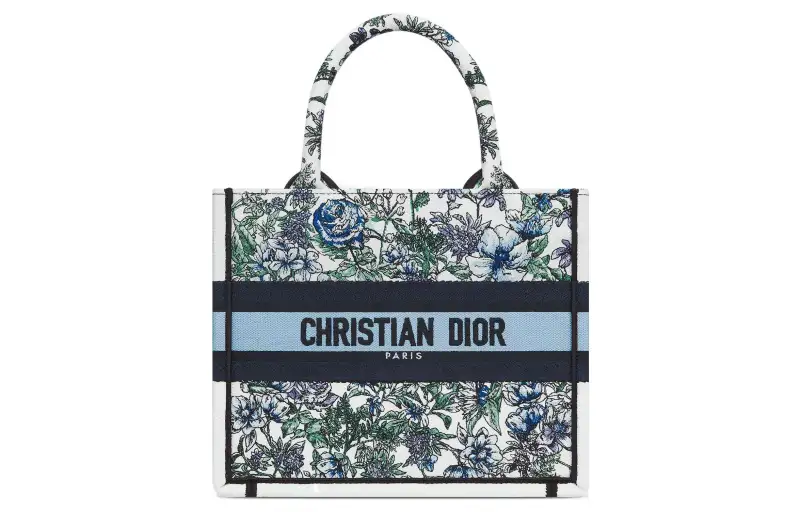 DIOR BookTote Embroidery Tote Bag, Shopping Bag, Handbag Small Women's White/Multicolor