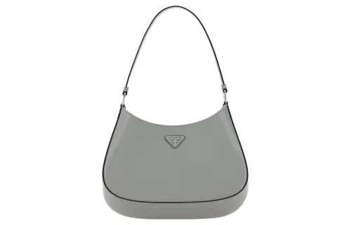 PRADA Cleo Shiny Leather Shoulder Bag, Crescent Bag, Handbag, Shoulder Bag Women's Gray
