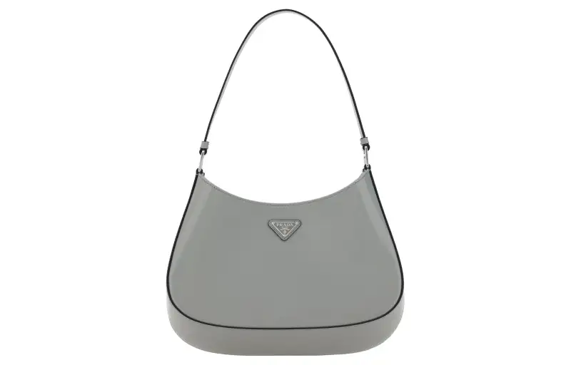 PRADA Cleo Shiny Leather Shoulder Bag, Crescent Bag, Handbag, Shoulder Bag Women's Gray