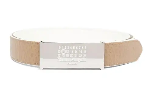 Maison Margiela Classic Logo Lettering Numbers Decoration Smooth Buckle Calfskin Leather Belts Women's Brown Width 3CM