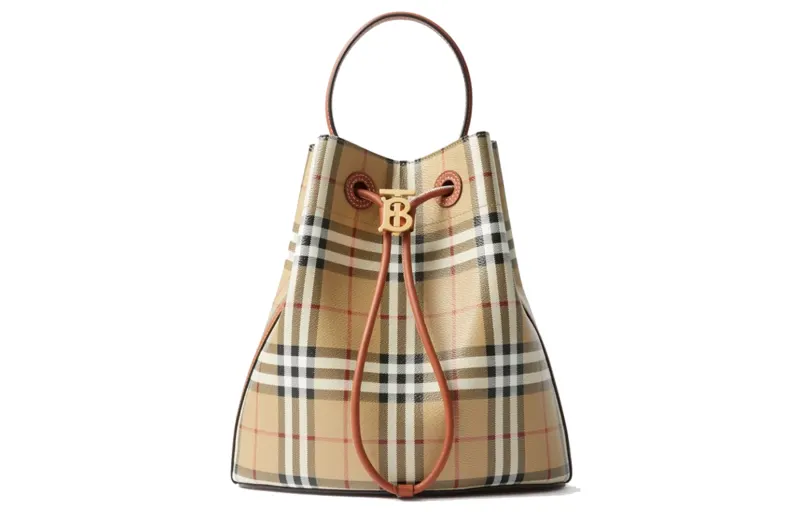 Burberry Polyurethane Bucket Bag, Shoulder Bag, Crossbody Bag Small Women's Archive Beige/Briarwood Brown