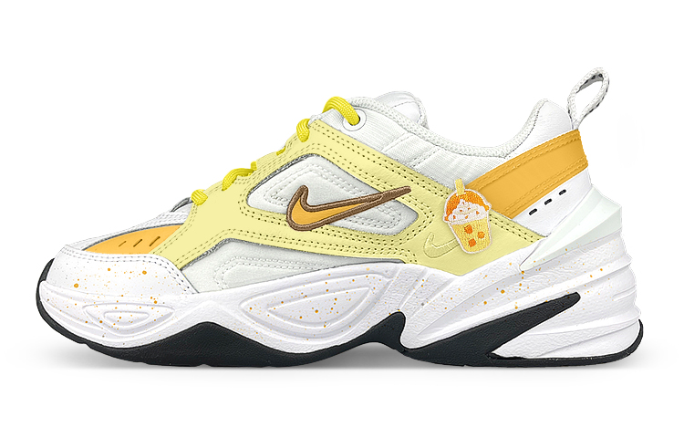 [【定制球鞋】 Nike M2K Tekno ] винтаж [ 芒果 布贴 泼墨 运动百搭 低帮 老爹鞋 ] женский белый [黄]