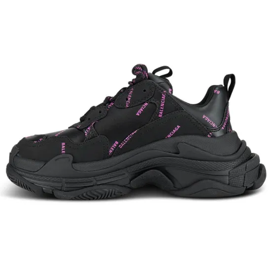 Balenciaga Triple S Allover Logo Black Pink Women's