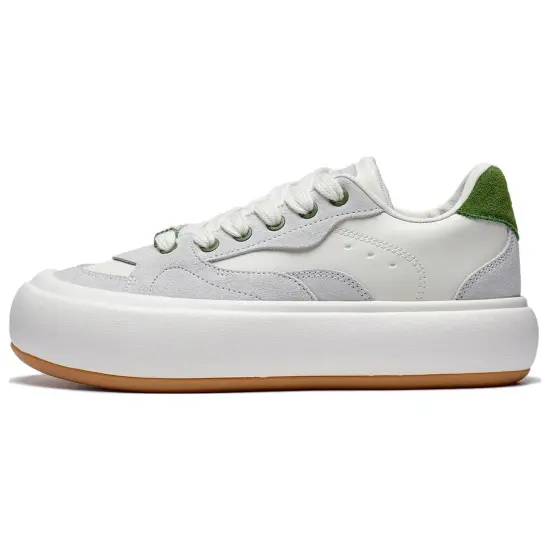 LiNing Puff Platform Casual Shoes Women's Low-Top Gray White/Green