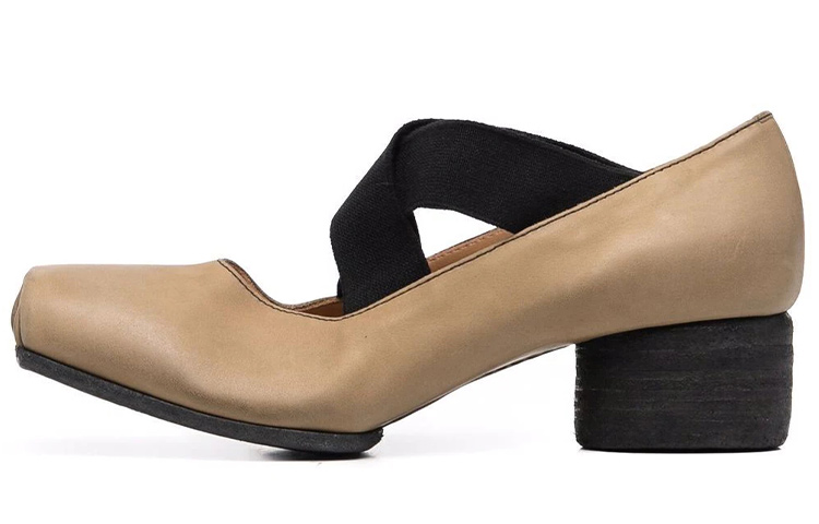 UMA WANG Широкий каблук Кожаные балетки на среднем низком каблуке женский бежевый