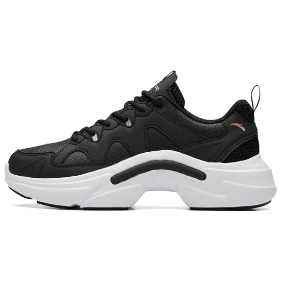 Anta Cushioning Anti-Slip And Wear-Resistant Coverage Support Low-Top Chunky Sneakers Women's Black White