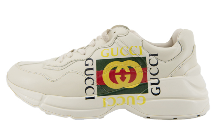 GUCCI Классический логотип Gucci Rhyton с двойной буквой G классический толстая Увеличивать высокая нескользящие Легкие туфли с низким уровнем папы мужской стиль метры белый