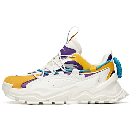 ANTA Hot Chunky Sneakers Men Low-Top Ivory White/Ginger Yellow/Iridescent Purple