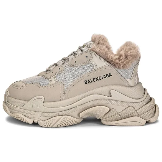 Balenciaga Triple S Fake Fur Beige Women's