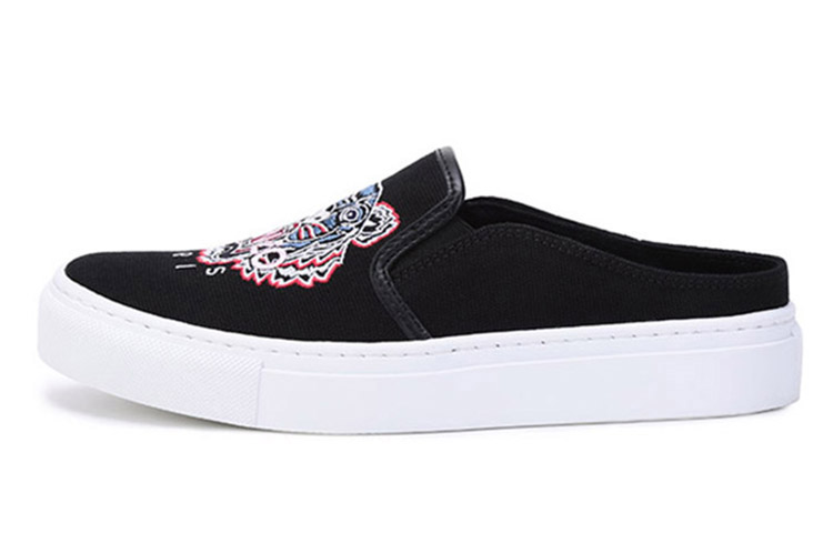 KENZO Круглая голова на плоской подошве вышитый пакет голова тапки женский черный