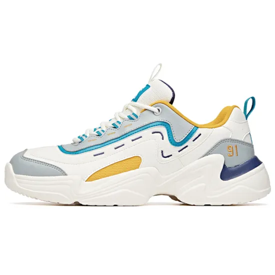 ANTA Chunky Sneakers Men Low-Top White Blue Yellow