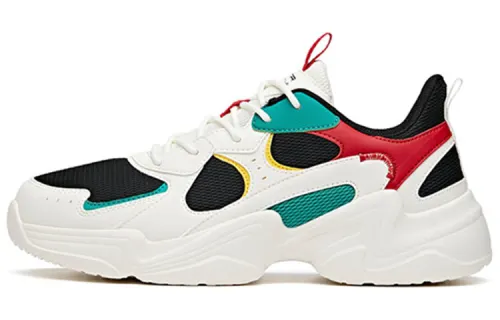 Anta Patchwork Slip Resistant Abrasion Resistant Low top Chunky Sneakers Men's White Black Green