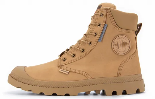 Palladium Pampa Leather Slip Resistant Short Mid Calf Outdoor Boots 4cm Unisex Brown