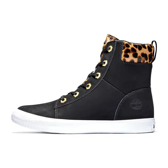Timberland SKyla Bay 6 Inch Boot 'Black Nubuck Wtih Cheetah Collar' Women's