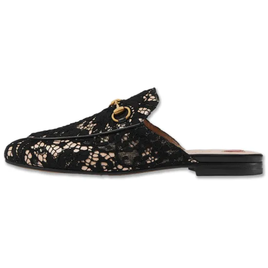 GUCCI Black Princetown Lace Mules