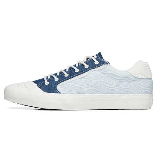 ANTA Canvas Shoes Men Low-Top Ivory White/Matte Blue