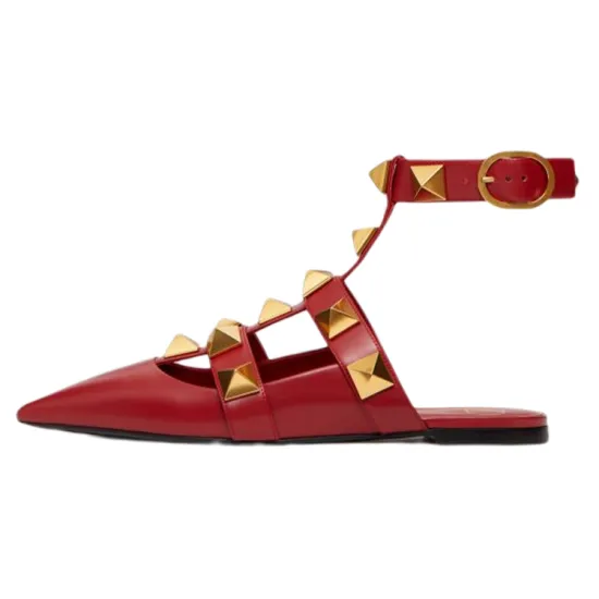 Valentino Roman Stud Ballerina Flats Red Women's
