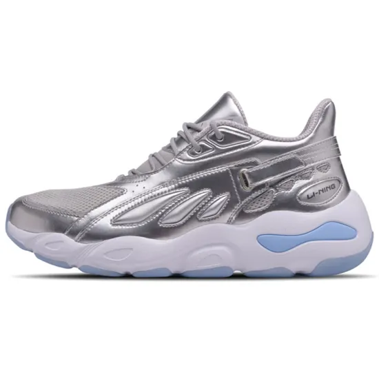 LiNing Butterfly Cushioned Slip-Resistant Low-Top Chunky Sneakers Men's Silver
