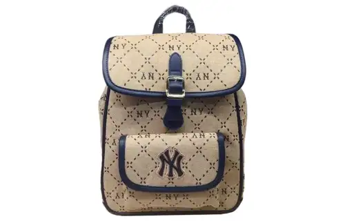 MLB Leather With Fabric Backpack Regular Women's Beige/Blue