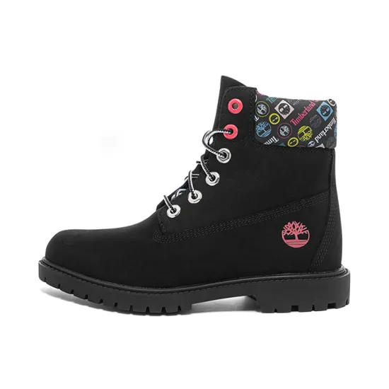 Timberland Heritage 6 Inch Waterproof Boots 'Black Nubuck With Colorful Logos' Women's