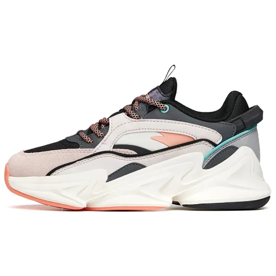 ANTA Chunky Sneakers Women's Low Top Black/Lotus Gray/Ivory White