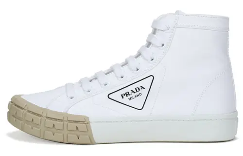 PRADA Cassetta Wheel High top Canvas Shoes Men's White