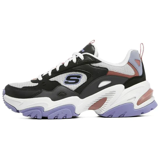 Skechers Stamina V2 Anti-Slip Wear-Resistant Low-Top Chunky Sneakers Women's Black White Purple
