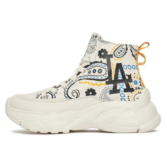 MLB Chunky High Canvas Shoes Unisex High-Top White Black Blue Color