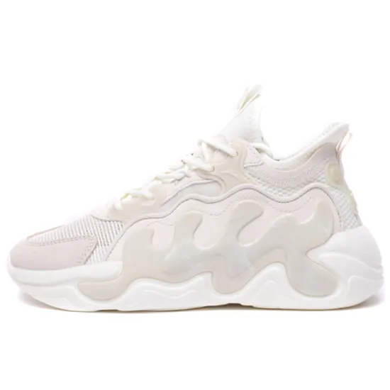 Anta Slip Resistant, Abrasion Resistant, Breathable Mid Top Chunky Sneakers Women's Gray White Patchwork