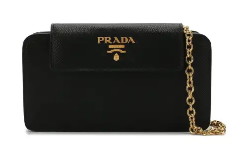 PRADA Saffiano Leather One Shoulder Crossbody Cell Phone Pouch Women's Black