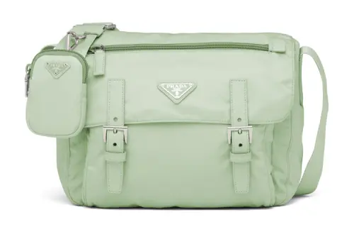 PRADA Re Nylon Recycled Nylon With Leather 2 in 1 Messenger Bag Shoulder Bag, Crossbody Bag Medium Unisex Aqua Green