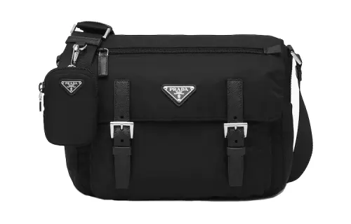 PRADA Re Nylon Recycled Nylon With Leather 2 in 1 Messenger Bag Shoulder Bag, Crossbody Bag Medium Unisex Black