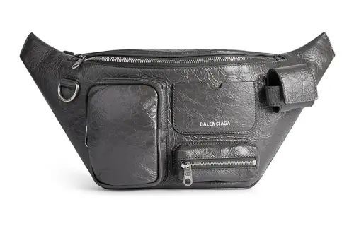 Balenciaga Superbusy Fine Grained Sheepskin Fanny Pack Regular Men's Gray
