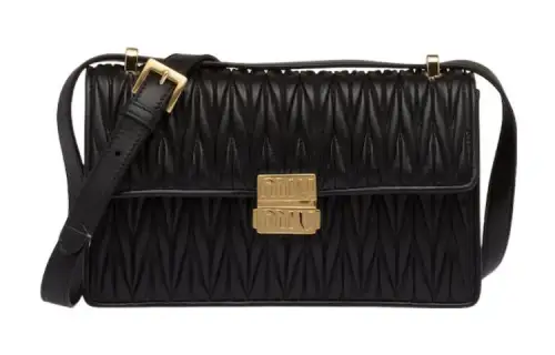 MIU MIU Matelassé Soft Sheep Leather Crossbody Bag, Shoulder Bag Women's Black