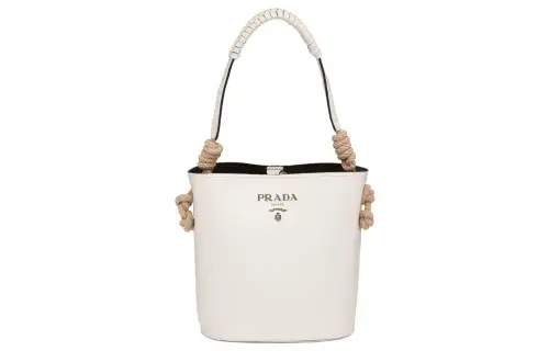 PRADA Cow Leather Bucket Bag, One Shoulder Handbag Women's White