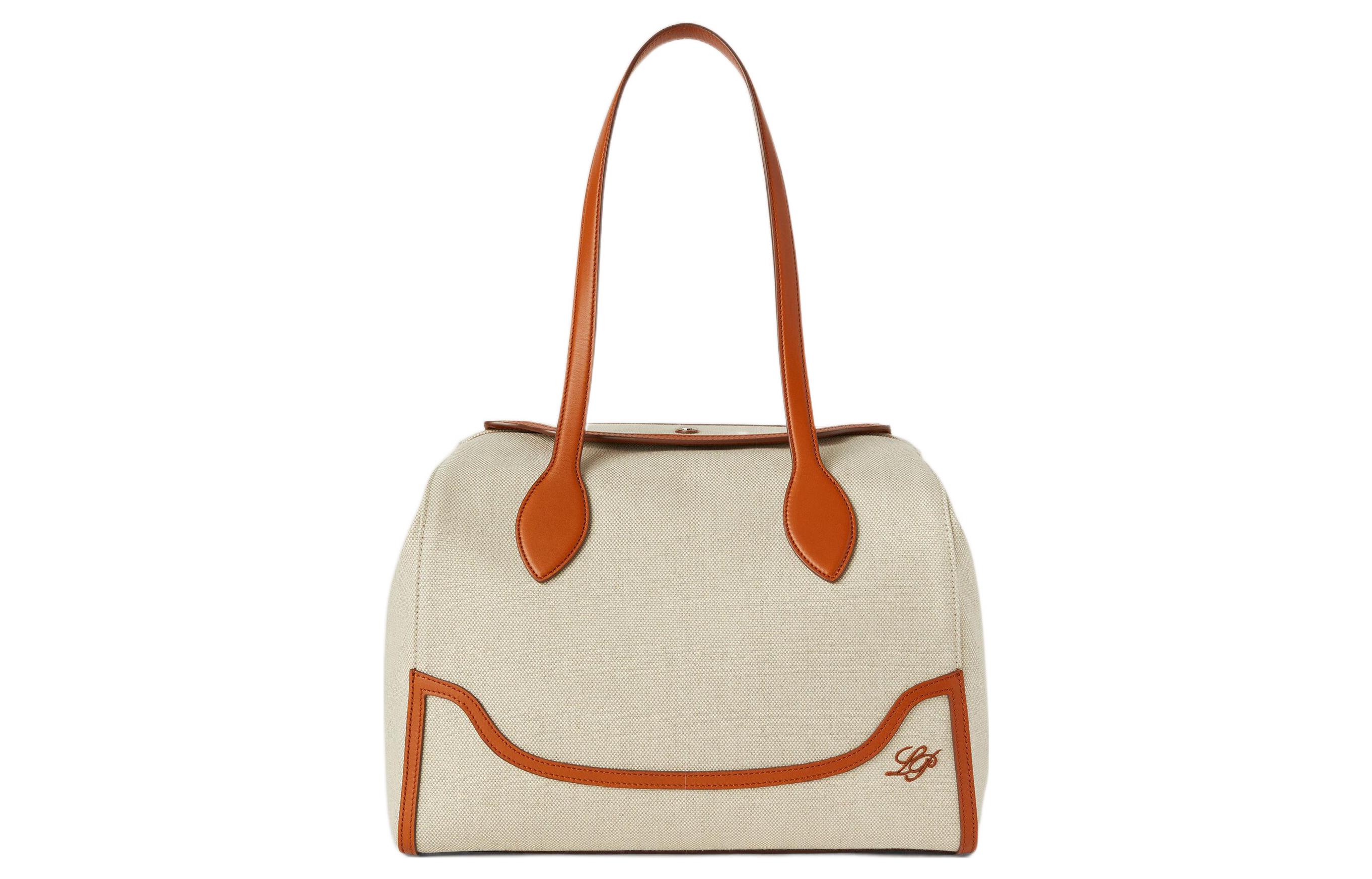 Loro Piana HappyDay Cotton With Linen And Calfskin One Shoulder Handbag Large Women's Natural/Warm Tan