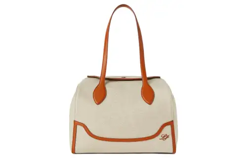 Loro Piana HappyDay Cotton With Linen And Calfskin One Shoulder Handbag Large Women's Natural/Warm Tan