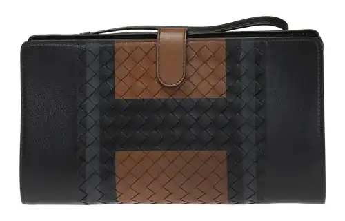 Bottega Veneta Intrecciato Calfskin Clutch Men's Black/Brown