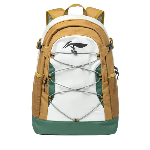 Li Ning Fitness Series Polyamide Sports Backpack Regular Unisex Gray Color Block Green Brown