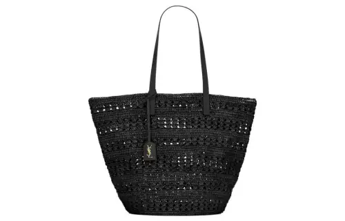 SAINT LAURENT Raffia Basket Handbag Medium Women's Black