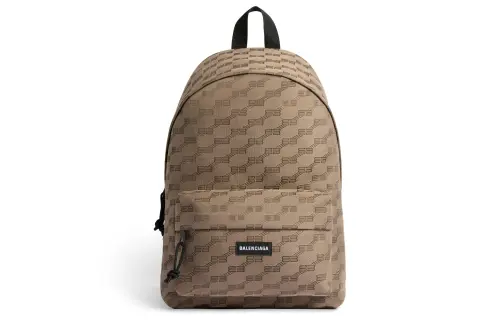 Balenciaga BB Monogram Signature Canvas With Artificial Leather Backpack Medium Men's Beige/Brown