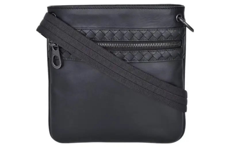 Bottega Veneta Leather Messenger Bag, Crossbody Bag, Shoulder Bag Men's Black