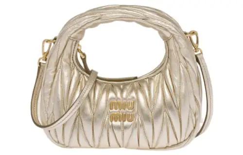 MIU MIU Matelassé Soft Sheep Leather Hobo Bag, Shoulder Bag, Crossbody Bag, Handbag Mini Women's Pyrite
