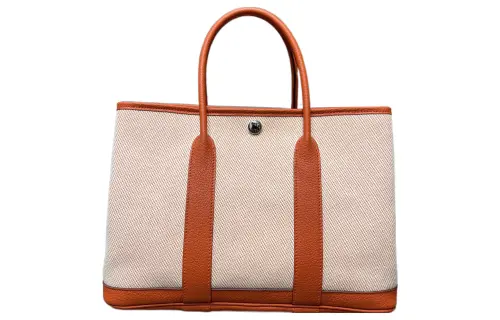 HERMES Garden Party Officier Canvas With Negonda Calfskin Handbag 30 Women's Orange Red